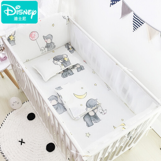 Disney baby bed circumference summer breathable mesh pure cotton anti-collision baby splicing bedding spring and summer thin fence soft bag four-sided circumference + bed sheet + bedside back Notes color 120*65cm