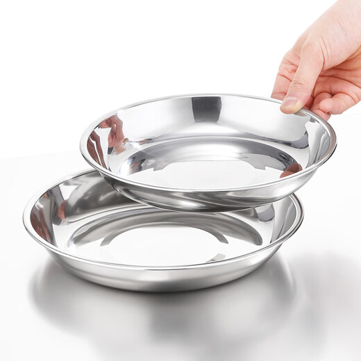 JOBO 304 stainless steel plate side dish plate 22cm thick round plate preparation plate shallow plate flat bottom dinner plate
