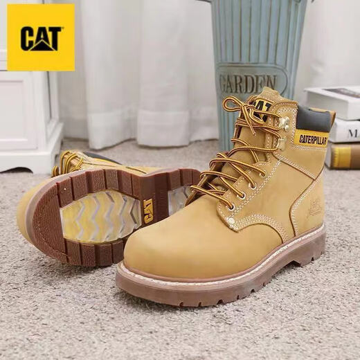 卡特 CAT男鞋水晶底户外机车百搭工装鞋高帮厚底头层牛皮大黄靴 627金黄水晶底金黄 比运动鞋大 39