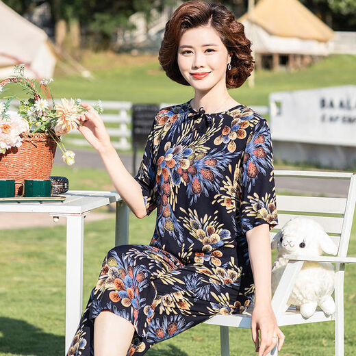 安梦影棉绸中老年女装中袖棉绸套装大码中老年夏季衣服女时尚妈妈装两件 橄榄绿 9226 均码 l 85-105斤