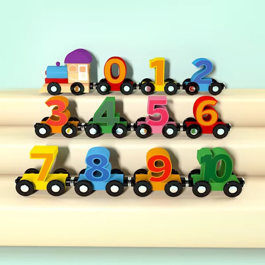 Train numérique magnétique Blocant Blocing Car Educational Children's Wooden Toys pour 1 à 3 ans Babies Early Education Toys [Thème du zodiaque] 13 trains magnétiques
