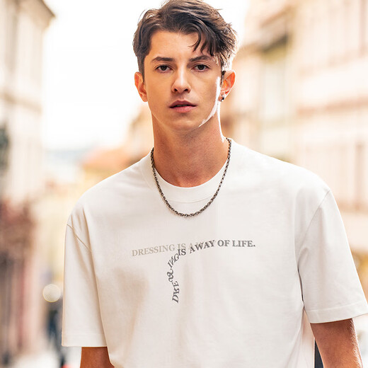Mr. Bu Bu letter printed short-sleeved white T-shirt men's 24 spring and summer new American casual and fashionable simple GT15271 Haoyuebai 2XL (185)