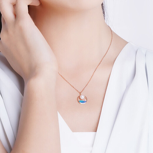 Laomiao gold 18K pendant red pearl azure sea clavicle chain for mother's birthday gift for girlfriend