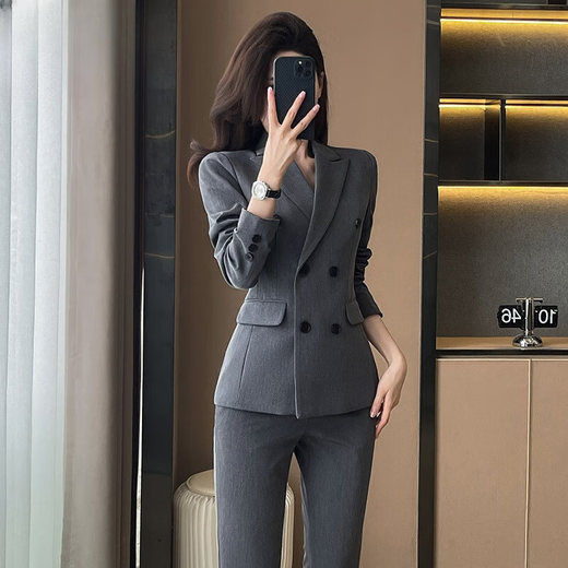 Gesaiya business formal women's long-sleeved suit suit women's double-breasted professional suit spring, autumn and winter interview commuter suit black jacket + B259 bell bottoms XL