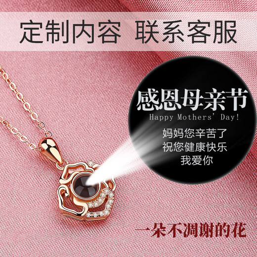 Mother's Day birthday gift for mom, practical for 40-50 years old, middle-aged jewelry for mother-in-law, Mother's Day Mid-Autumn Festival gift, carnation rose gold, projection content can be customized + rose gift box