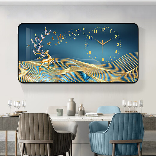
Chuangjingyi selected restaurant wall clock decoration paintings, creative paintings on the dining room wall with clocks, living room art with clocks, wall clocks, living room art, HM3523 80*40cm x aluminum alloy rounded frame-Huagui Gold