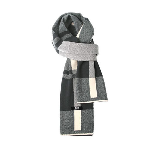JEEP Jeep Men's Scarf Men's Winter Autumn and Winter Warm Casual Korean Style Versatile Gift Scarf for Boys Gray Gray Free High-End Gift Box