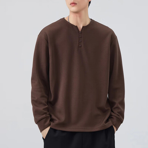 Romon sweatshirt men's Henry collar long-sleeved t-shirt new trend fashion simple versatile bottoming shirt casual tops men's 3309 black XL 120-140Jin Jin equals 0.5 kg