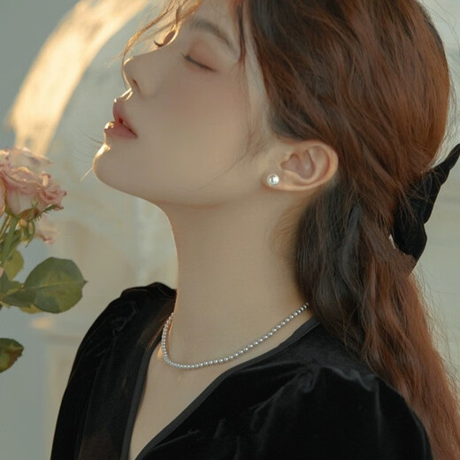 Ostantin (outstanding) S925 silver stud earrings, round shell beads, imitation pearl rings, practical gifts for girlfriends, mothers, birthdays and Valentine's Day, diameter about 10mm, Jingsuda pair