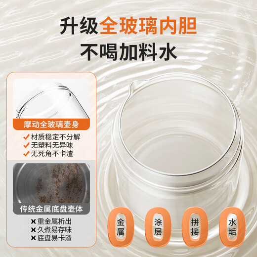 Modong all-glass health kettle without glue 0 coating thermostatic kettle 1.5L large capacity floral tea kettle boiling kettle porridge tea making 800W electric kettle MD-YS02-C