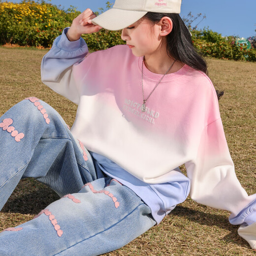 Yoyo One (Yoyo One) Sweat-shirt pour filles printemps et automne 2025 Nouveaux vêtements de printemps T-shirt à manches longues pour enfants Big Children's Suit's Automne and Winter Girls 'Clothes 4891 Gradient + 4882 White 120cm