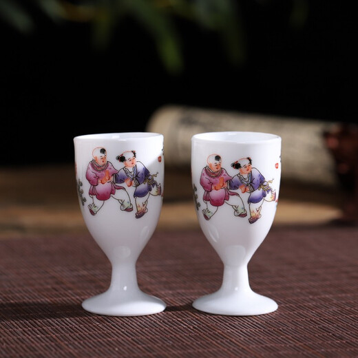 Tao Qinquan white wine cup, ceramic goblet, wine set, small wine cup, Jingdezhen blue and white porcelain, Fortune Lotus 10 wine glasses