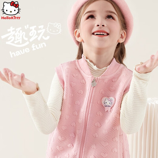 Hello Kitty children's vest for spring and autumn outer wear 2025 new style girls' knitted vest autumn and winter base for baby to wear inside and keep warm pink 140CM