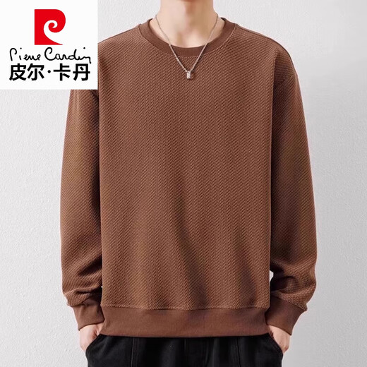 皮尔卡丹（pierre cardin）高档慵懒风卫衣男士春秋2025新款潮牌宽松内搭华夫格圆领打底衫男 683卡其 M【90-110斤】