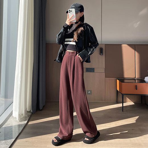 Fashimu 2024 Pantalon large en laine épaissie en velours d'automne pour les petits pantalons décontractés en tailleur à patte droite pour femmes 6636 Couleur de café plus routine de velours M recommandée 103-109jin [Jin est égal à 0,5 kg]