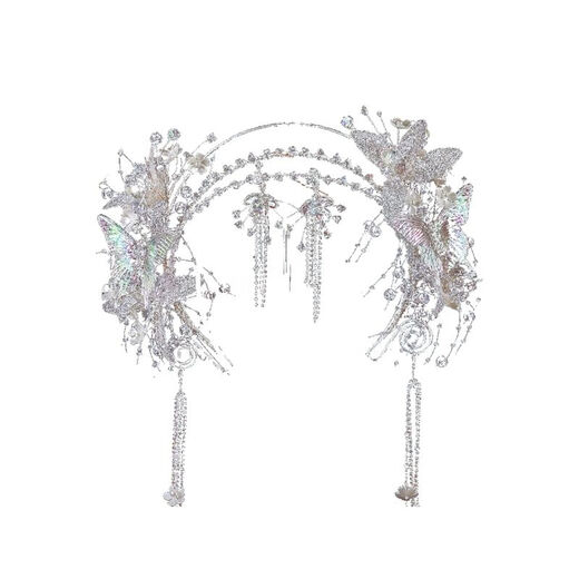 Cheng Liu bridal tiara, Korean crystal tassel bow headband, fairy white gauze saint crown wedding dress, wedding hair accessories, saint crown ear clip