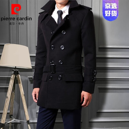 皮尔卡丹（pierre cardin）秋冬季休闲外套男英伦风商务中长款春秋新款毛呢风衣男士外套针织 灰色 M