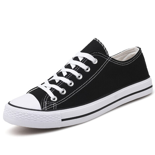 Red and green century-old low-cut canvas shoes for men, Korean version, classic, versatile, black, couple style, student lace-up casual shoes, summer breathable cloth shoes, black 41