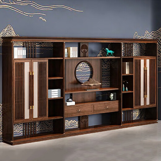 Three Furniture Black Gold Wood Desk Boss Desk New Chinese Style Solid Wood Executive Desk Light Luxury Chairman's Desk Office Furniture 3.6 Meter Black Gold Wood Desk