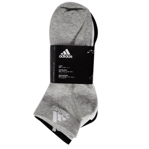 adidas阿迪达斯袜子男袜女袜休闲运动纯色篮球袜耐磨跑步袜透气训练袜 短筒 黑白灰3双 IC1283 【S】鞋码37-39码