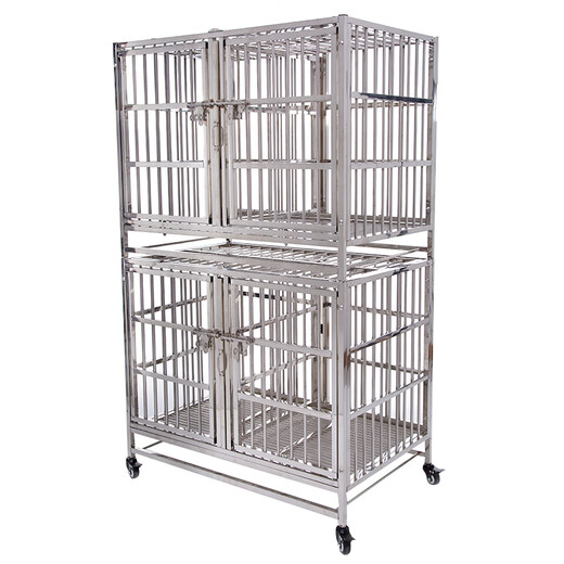 HKML304 stainless steel dog cage, large, medium and small dog single layer double layer indoor pet female dog cage with toilet, 202 high quality stainless steel material, length 104, width 74, height 93, double door with partition
