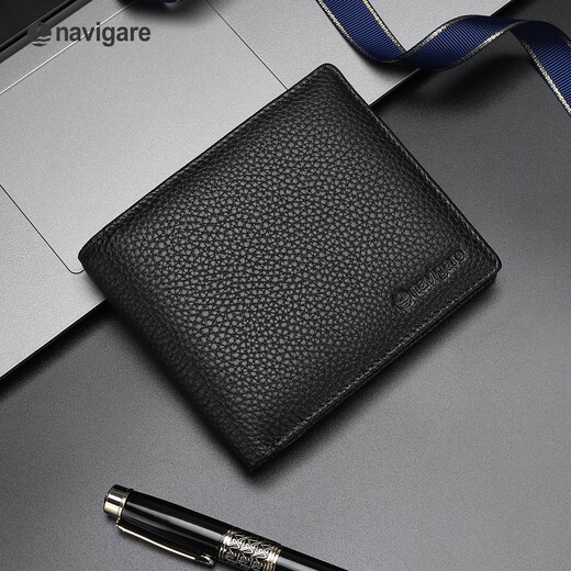 NAVIGARE Italian small sailboat wallet genuine leather short casual wallet driver's license card bag birthday gift gift black - no driver's license first layer cowhide (counter gift box)