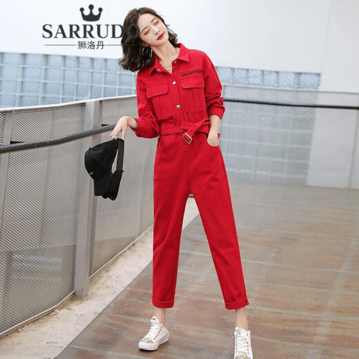 SARRUDO brand work jumpsuit women's new autumn Korean style loose jumpsuit casual fashion suit trendy red M