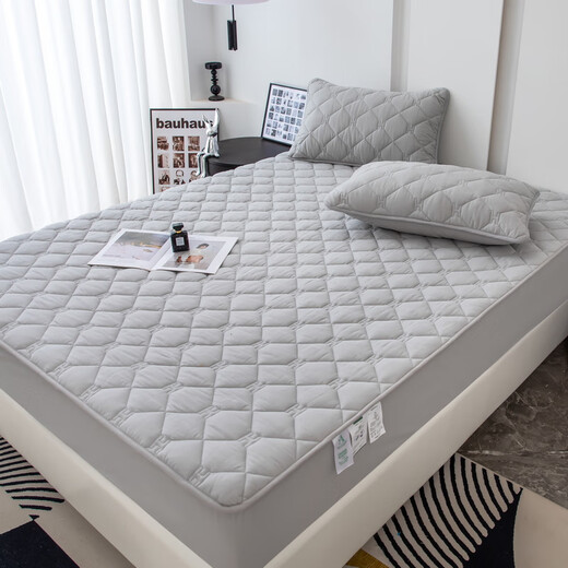 Pure cotton thickened quilted fitted sheet single piece non-slip Simmons mattress protector pure cotton dust cover sheet set fashion-light gray maternal and infant grade pure cotton 90*200cm (suitable for 5-26 mattresses)