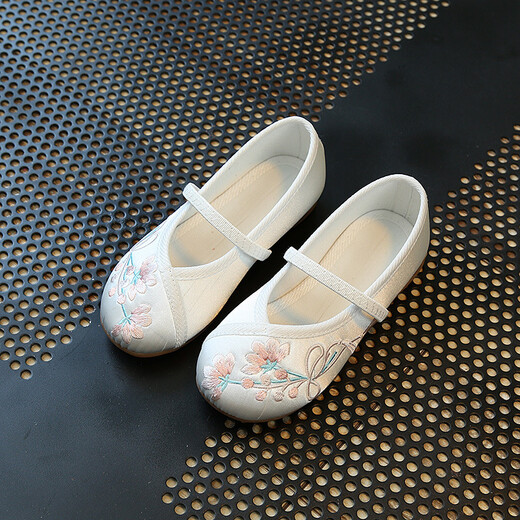 Chaussures en tissu des filles Shengxian Chaussures en tissu brodées Chaussures chinoises Chaussures Hanfu Chaussures pour filles vieilles chaussures de danse de style ethnique Pékin 029 White Taille 35 / 21,5 cm
