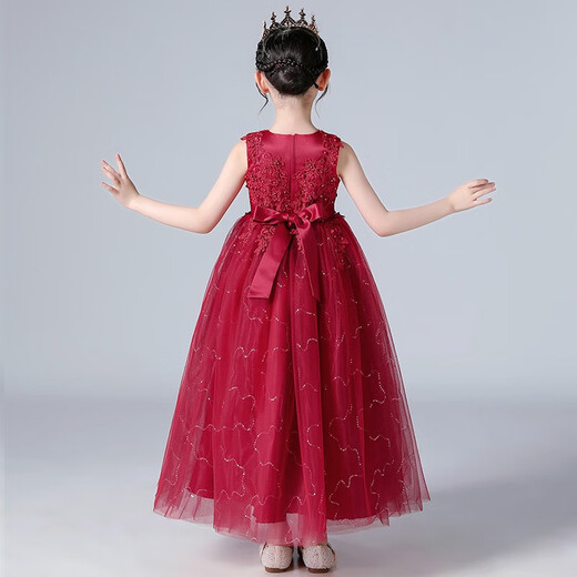 Dev Ake Children's Robe Girl Princess Jirt Host Host Deay Performance Performance Performance Night Robe Petit Girl Wedding Summer Big Boy Bx683 Bourgogne sans manches longues (recommandée 85-100jin [Jin est égal à 0,5 kg]))