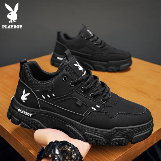 Playboy (Playboy) Chaussures masculines 2025 Chaussures d'été pour hommes Chaussures de travail décontracté pour hommes Bottes Martin à la mode à la mode noir 41