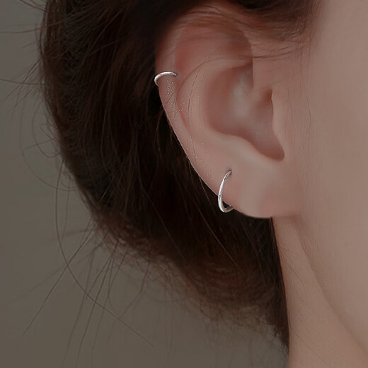 Bai Qixin 999 all-over sterling silver earrings, earrings, pierced earrings, plain hoops for women, no need to remove earbones, earrings, ear clips for men, S999 sterling silver earrings, 2 pairs