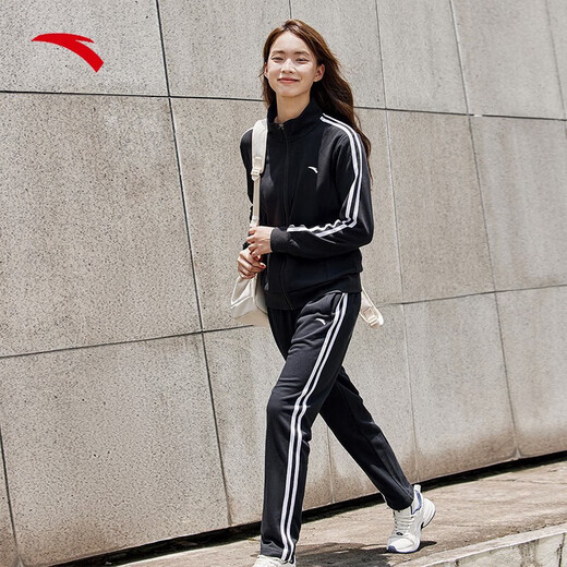 ANTA velvet warm sports suit for women winter women's casual suit sportswear jacket women's trousers sports two-piece set. Recommended regular two-piece set for autumn and winter. Basic black-1 M/female 165