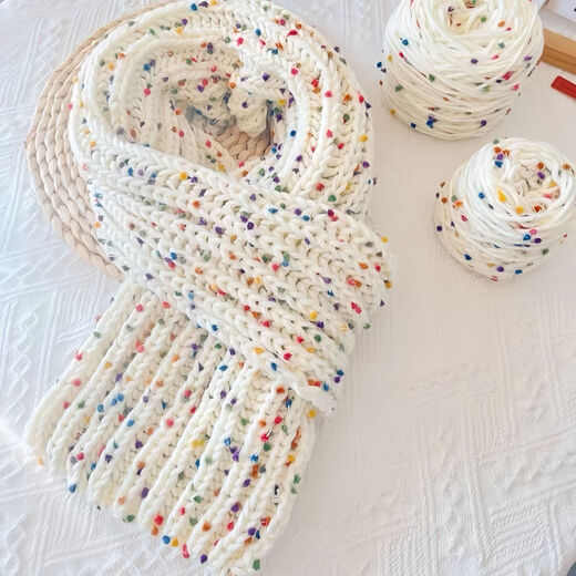 Changyin rainbow candy scarf finished product winter warm scarf hand-knitted bean mixed thread Korean scarf for male and female friends finished sweet bean scarf + gift bag