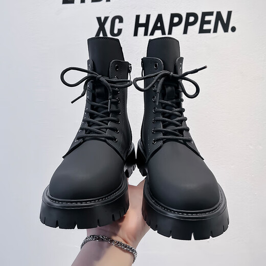 Jingmai Cowide Martin Boots Herren High Top Lederschuhe Herrenstiefel Mittelstiefel Frühling und Herbst Hochverstärkt atmungsaktive schwarze Lokomotive-Stiefel Schwarze High-Top-Matte [Frühling und Sommer] Größe 40 (= Sportschuhe 41)