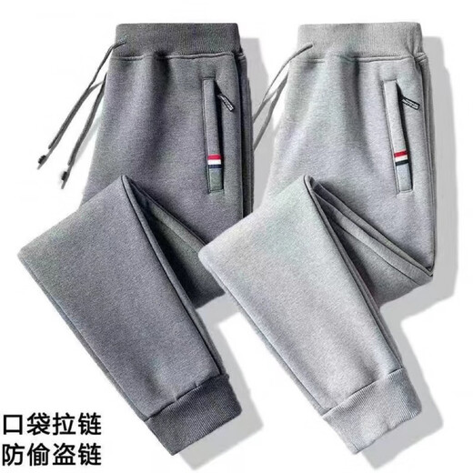 Woodpecker pure cotton pants men's autumn and winter sports pants casual pants loose large size solid color straight gray sweatpants trendy plus velvet plus (regular style) straight black 4XL recommended 160-175Jin Jin equals 0.5 kg