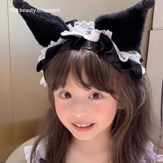 伊莉洛库洛米可爱卡通毛绒发箍女洗脸发卡压发猫耳朵头箍发夹女佣头饰 夏日库洛米发箍