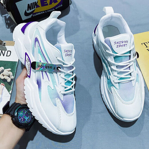 Brand Herrenschuhe Sportschuhe Laufschuhe Herrenschuhe 2024 Frühling Neue vielseitige trendige lässige Laufschuhe Junge koreanische Stil Teenager Herrenschuhe x9920 Weiß Lila 37