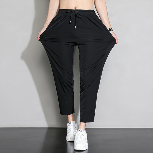 Jeanswest casual pants for men summer thin 2025 new straight men's ice silk quick-drying nine-point sports long pants for men FY718 dark gray + FY718 black 2-piece package 2XL size 33/34