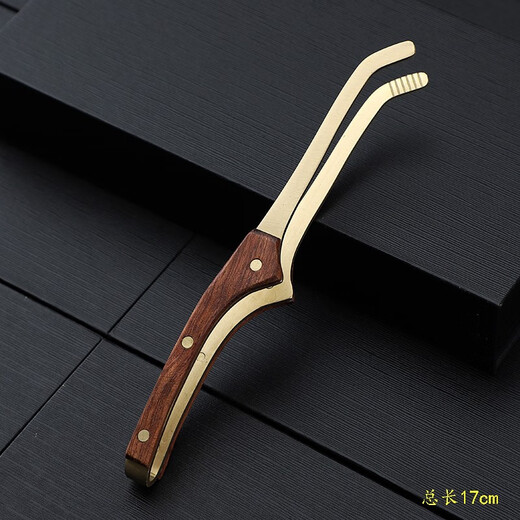 Zixiangtang stainless steel tea clip, Damascus leather curved clip, carved copper tea tweezers, tea set, metal tea cup clip, tea ceremony accessories, ebony tea clip