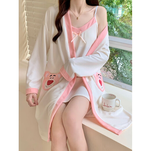 Danyuting Strawberry Bear suspender pajamas women's spring and autumn summer chest pad nightgown sexy nightgown two-piece set home clothes women 9901 skirt two-piece set strawberry bear - pink one size m 160