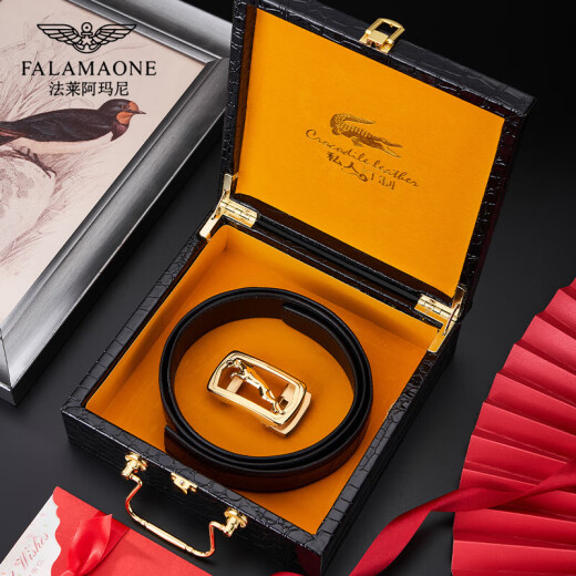 
FALAMAONE Alligator Leather Luxury Men's Belt 2025 New High-end Leather Pants Belt Birthday Gift for My Husband and Father PD854 Silver [Vertical Business and Casual] 120cm Other lengths of message or consult customer service