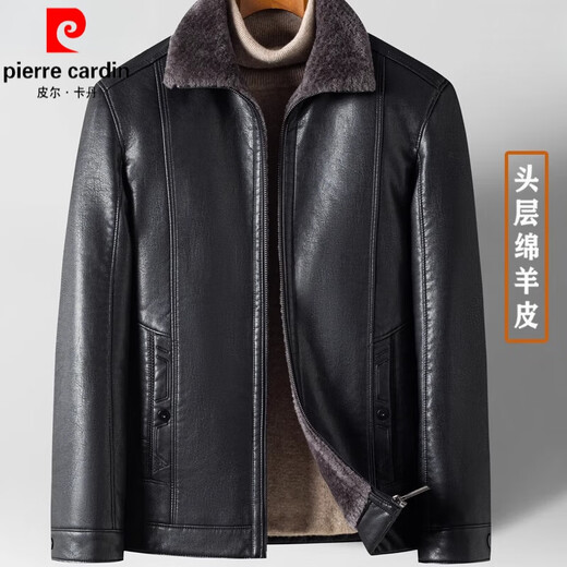 皮尔卡丹（pierre cardin）高档轻奢品牌真皮皮衣男士冬季加绒加厚皮毛一体中老年绵羊皮外套 3101中长款棕色 2XL 185/100A(建议155-169斤)