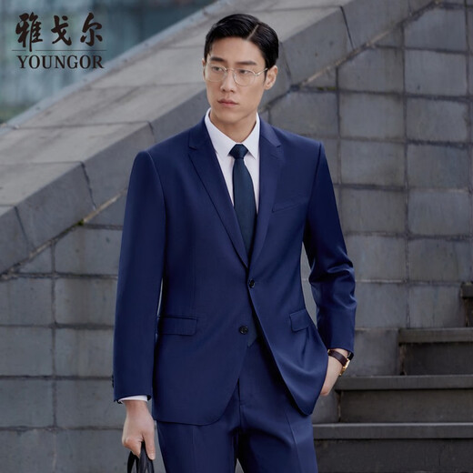 雅戈尔（YOUNGOR）套西上衣男227F款二粒单排扣修身版商务西服纯羊毛不易皱 藏青VOTX220227FIA上衣标准版 M 170/92A