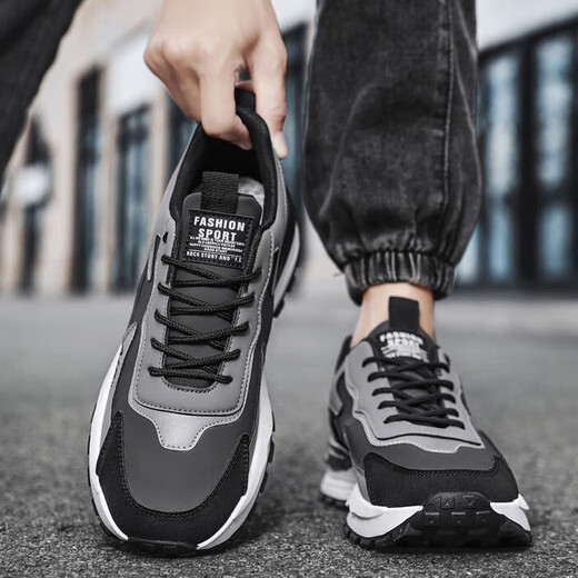 Qihua shoes men's shoes 2025 autumn and winter new anti-slip thick sole height-enhancing work labor insurance casual sports dad shoes FH-9925 black plus cotton 42