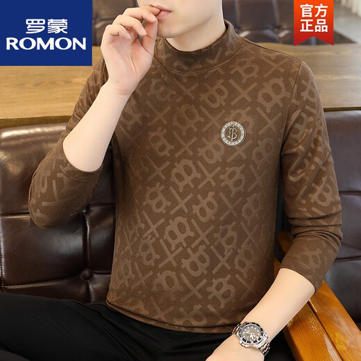 罗蒙（ROMON）男士半高领双面德绒卫衣秋冬新款长袖t恤烫钻打底百搭修身男装 6630黑色 M