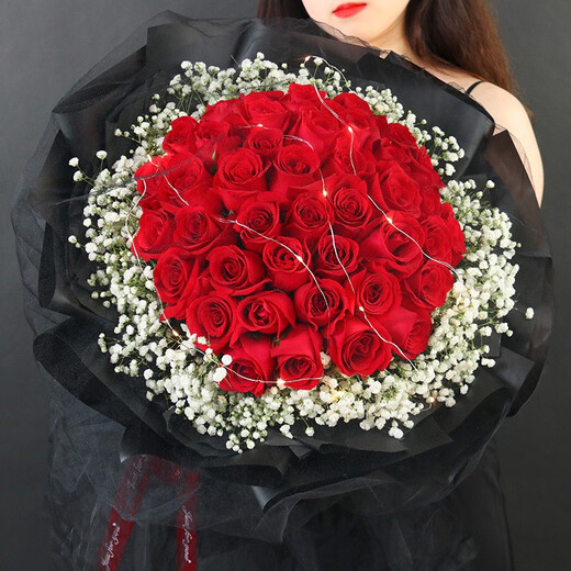 Youke Jade Flower Express Red Rose Bouquet Confessing Love to Girlfriend and Wife Birthday Gift Nationwide Delivery 33 Red Rose Bouquet Goddess Style