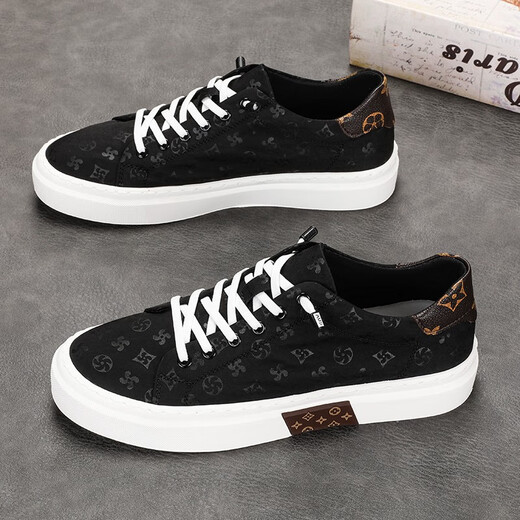 Guizuo light luxury shoes and boots men's shoes spring and summer new breathable versatile canvas shoes casual trendy shoes British split shoes men 8738 black 39