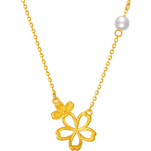 Saturday Fortune Gold Necklace for Women Sakura Pure Gold Pearl Pendant Price X0611867 Gold Weight Approximately 3.7g 40+5cm Gift