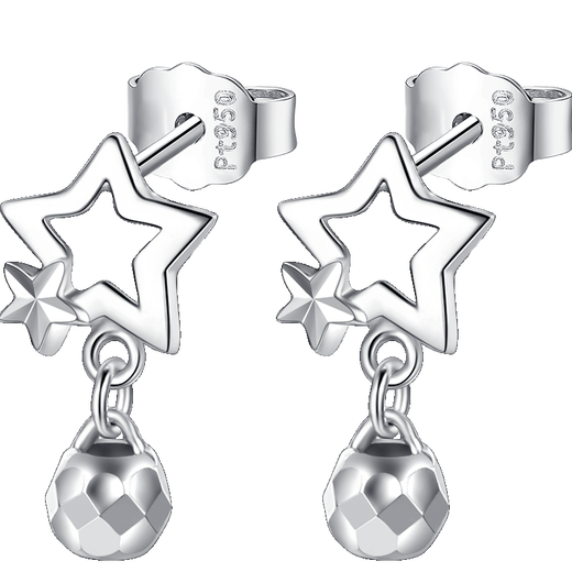 Aido Diamond pt950 platinum star earrings for women, fashionable platinum earrings, versatile earrings gift for wife, weight 1.9-2.1 grams + delivery certificate